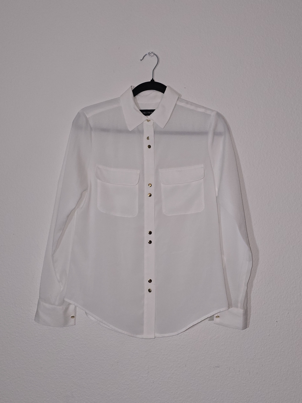 Ivanka Trump White Long-Sleeve Button-Down Shirt with Chest Pockets